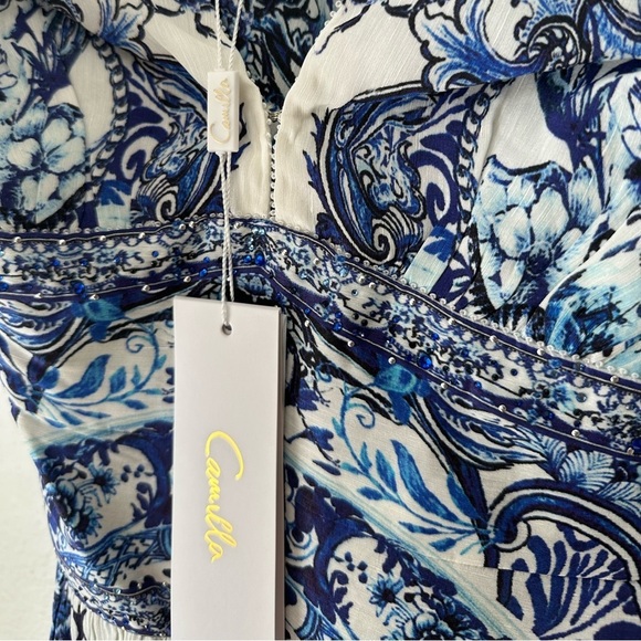 Camilla tie shoulder dress blue white glaze and graze Size Large - Picture 16 of 16